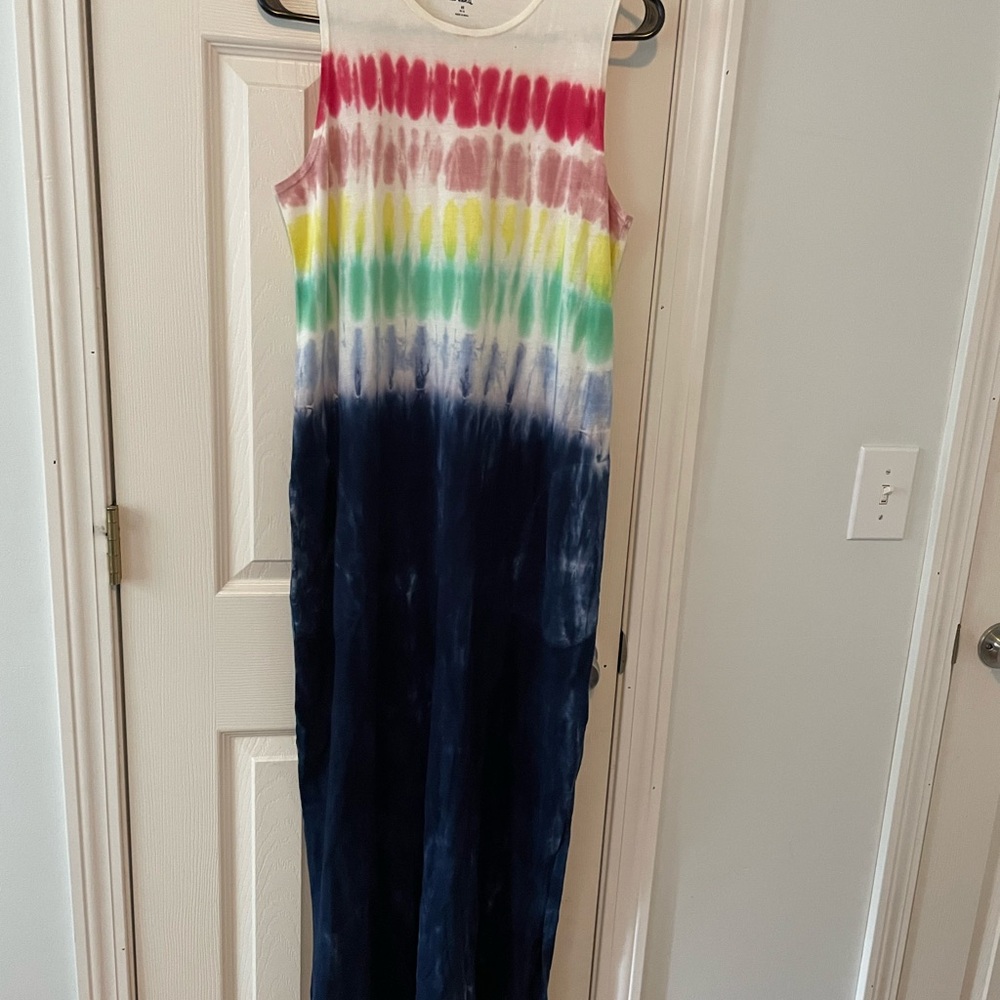 Lands End women’s long maxi cotton tie dye beach dress medium sleeveless tank